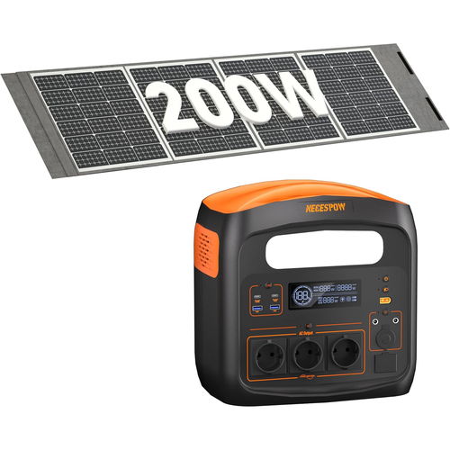 NECESPOW 1800W Portable Power Station with 200W Foldable Solar Panel on white background