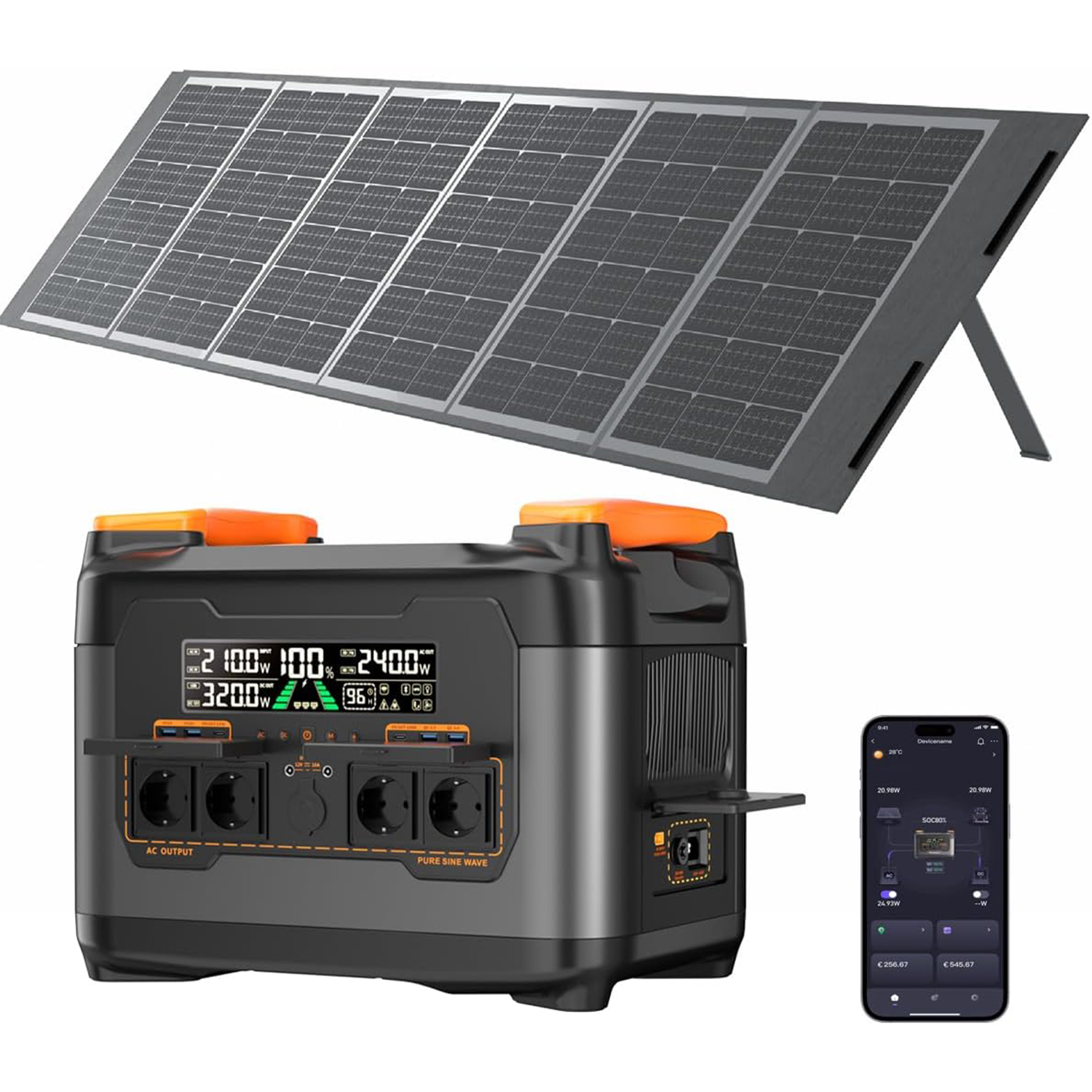 NECESPOW S2400 2kWh Portable Power Station with 200W foldable solar panel