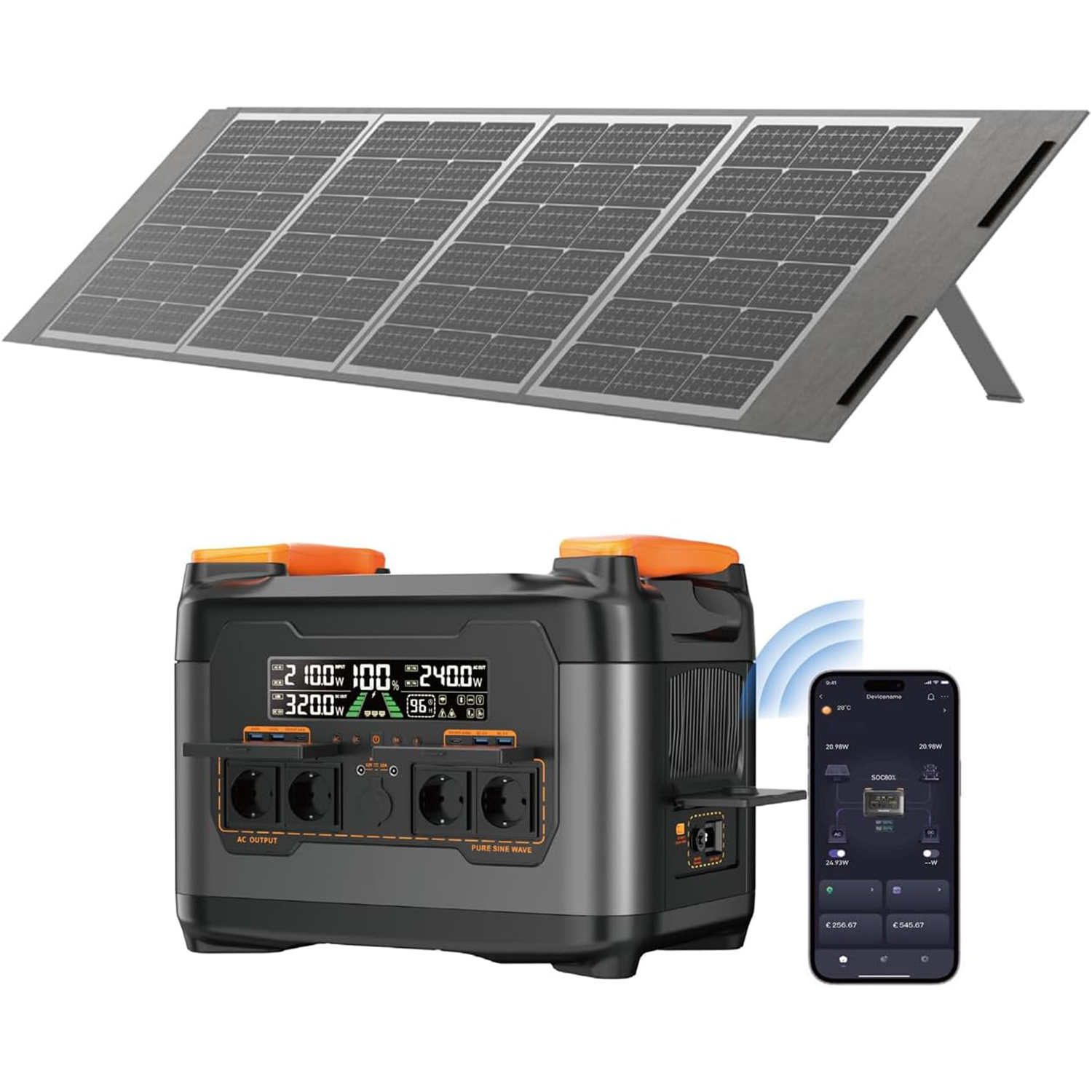 NECESPOW S2400 portable solar generator kit with multi-port charging outputs