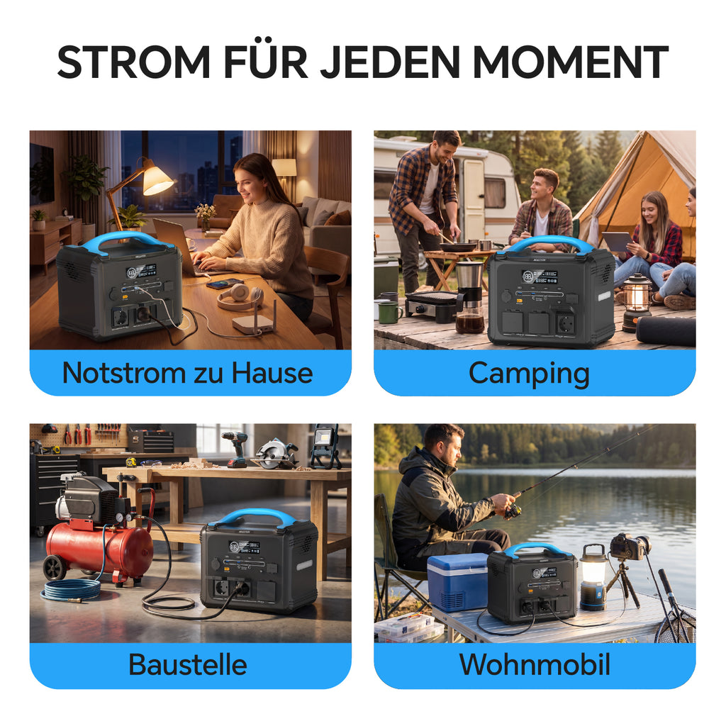 Multi-scene lifestyle collage of the NECESPOW 2000W Portable Power Station