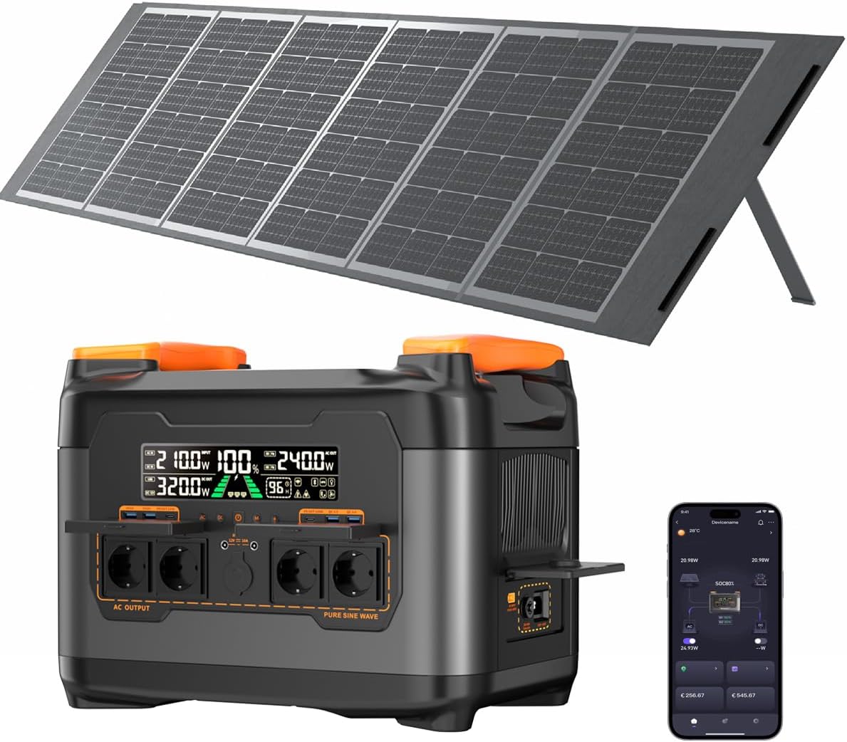 Portable Power Station S2400 with Solar Panels, 2kWh Solar Generator