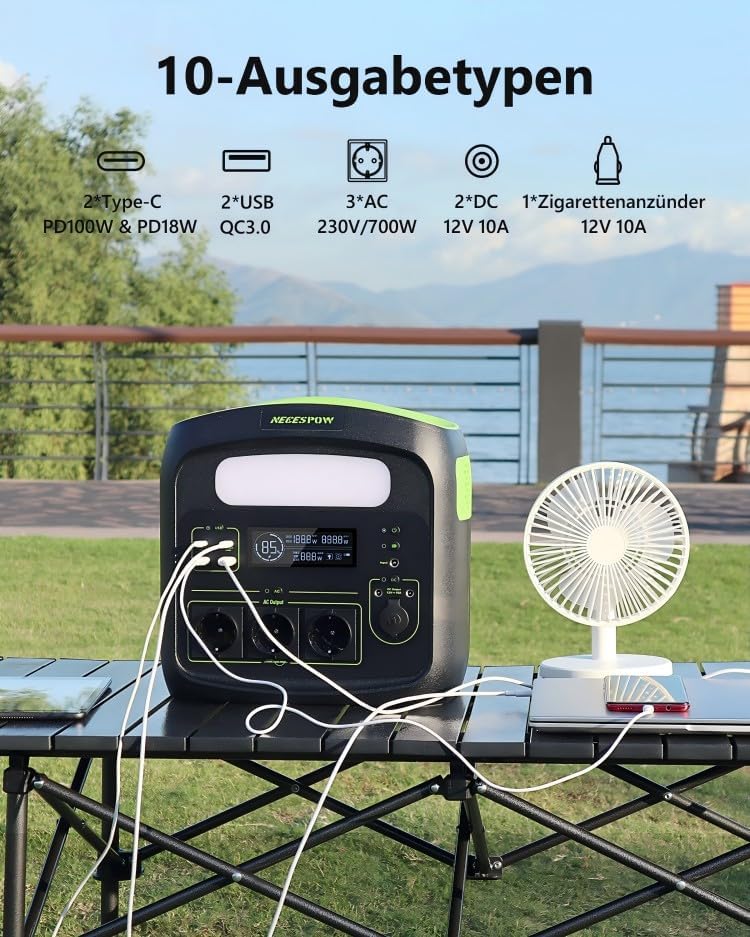 Portable Power Station N7576 700W (Peak 1400W) 483.84Wh AC Sockets x 3, Power Station LiFePO4 Battery Pure Sine Wave, USB-C PD100W Output, Solar Generator for Camping Home CPAP