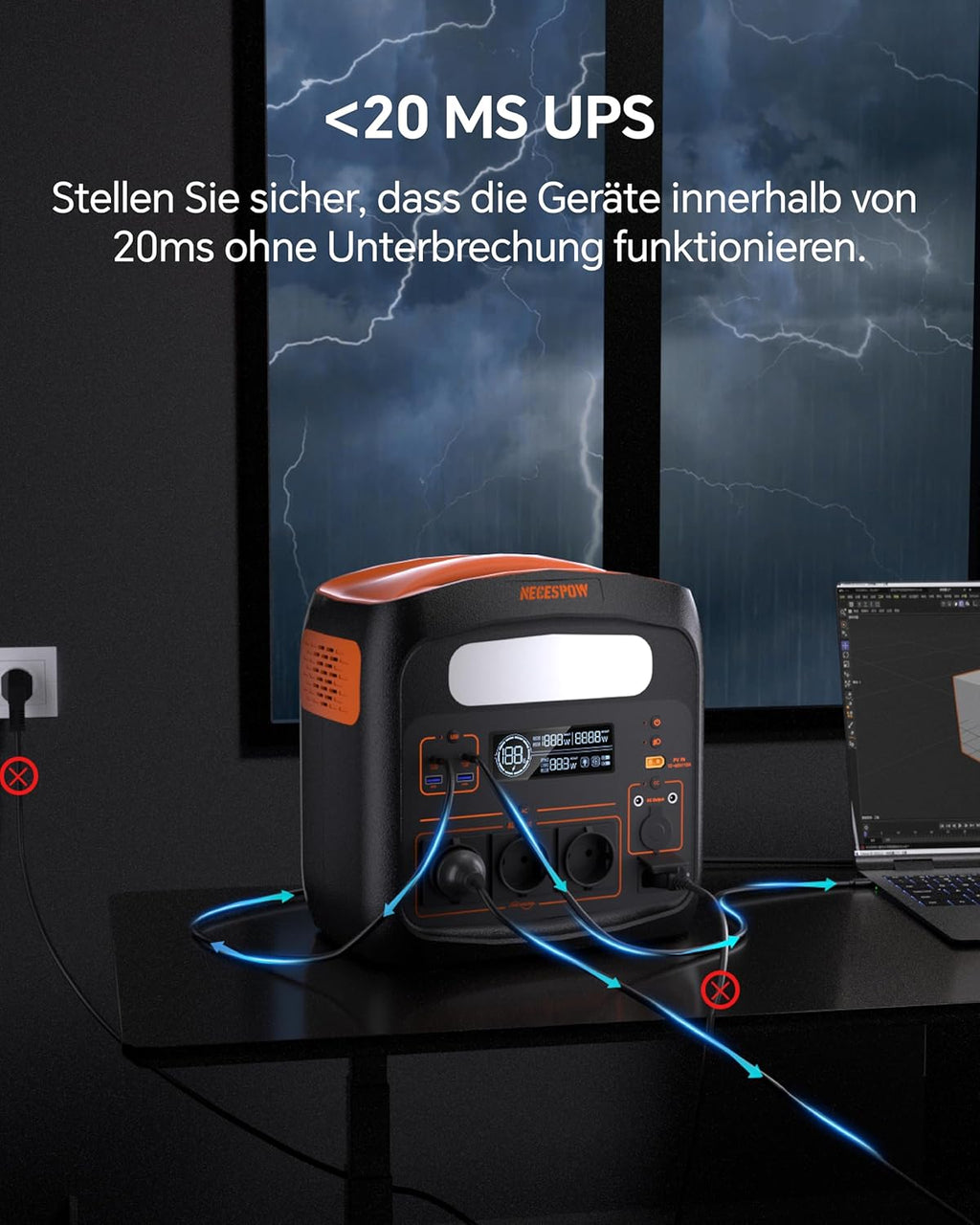Portable Power Station 1800W (3600W Peak Power), 1102.5 Wh LiMnFePO4 Battery, Quick Charge in 65 Minutes, PD 100 W, USB-C/AC/DC, Solar Charging, for Camping, Emergency Power, Outdoor (Orange + Black)